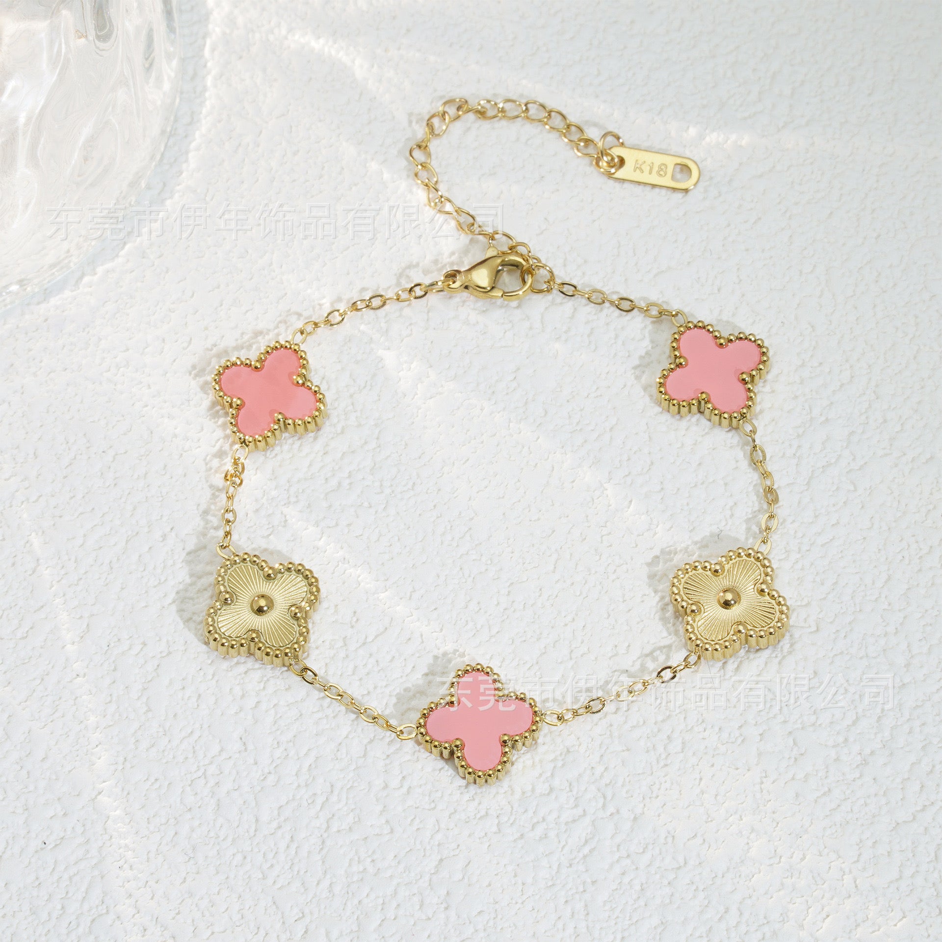 Four Clover Flower Bracelet with Rhinestones