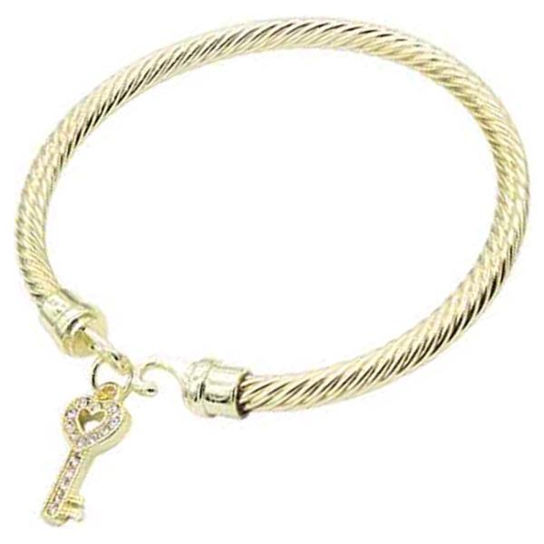 Gold Ridged Bangle with Key Charm