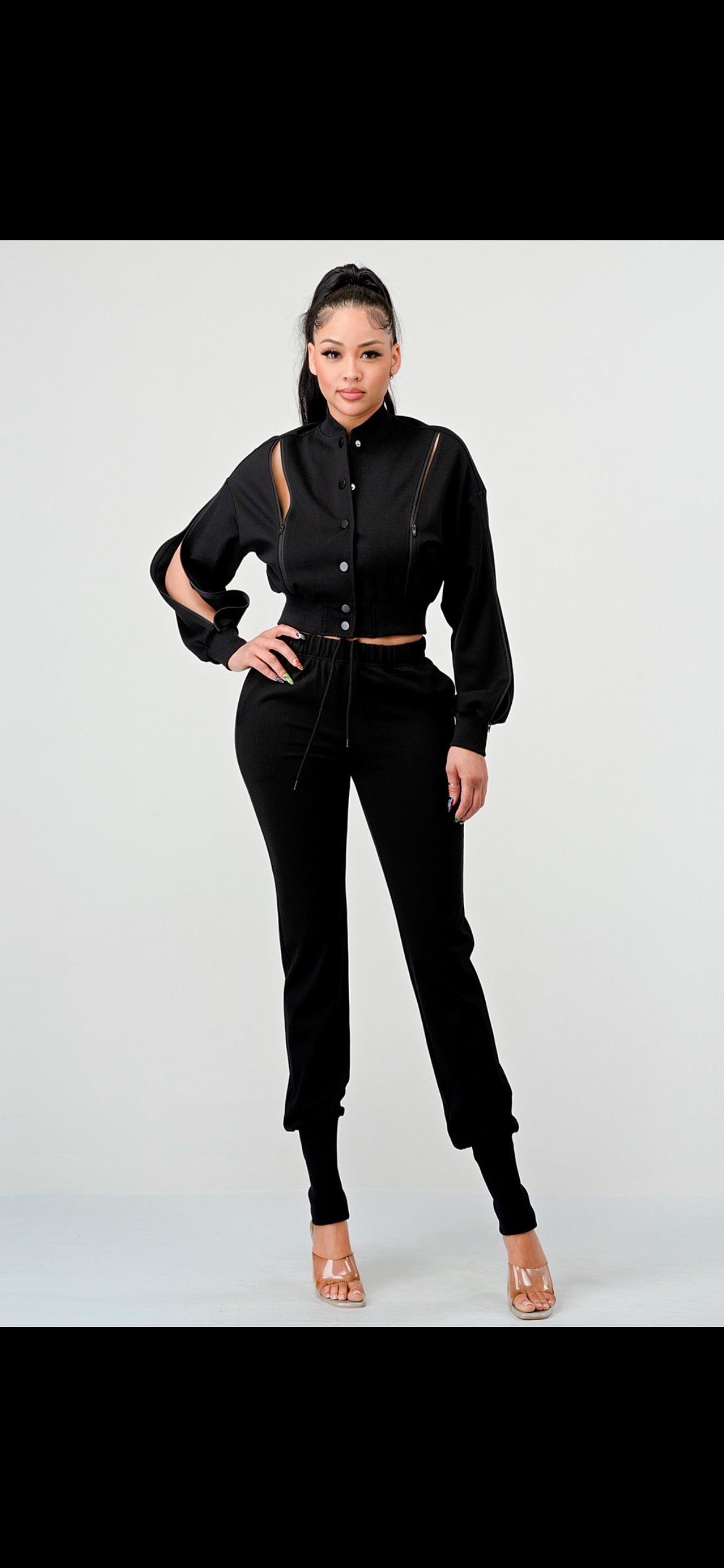 Black Two-Piece Stylish Jogger Set