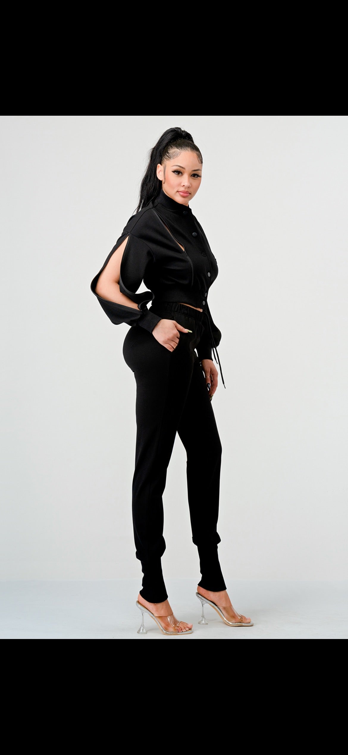 Black Two-Piece Stylish Jogger Set