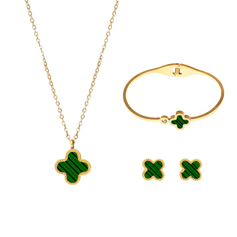Flower 4 Leaf Clover 3 piece Jewelry Set