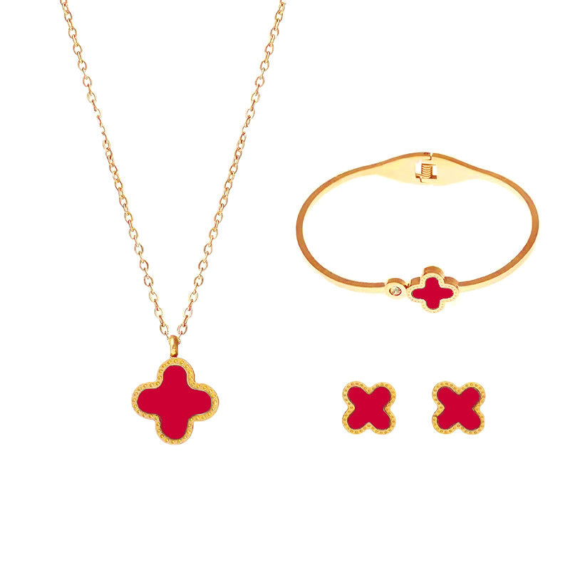 Flower 4 Leaf Clover 3 piece Jewelry Set
