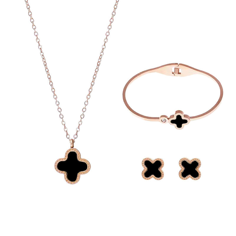 Flower 4 Leaf Clover 3 piece Jewelry Set