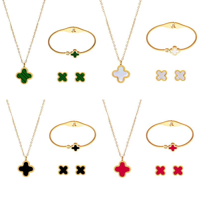 Flower 4 Leaf Clover 3 piece Jewelry Set