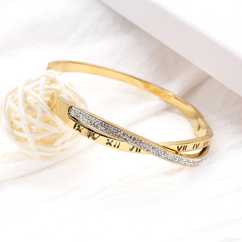 Roman Numeral Two Row Rhinestone Bangle