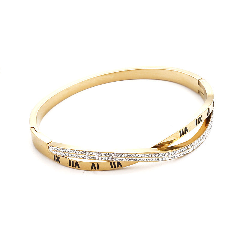 Roman Numeral Two Row Rhinestone Bangle