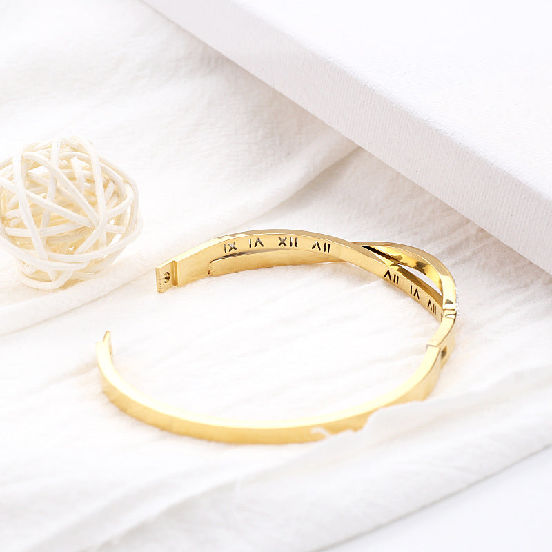 Roman Numeral Two Row Rhinestone Bangle