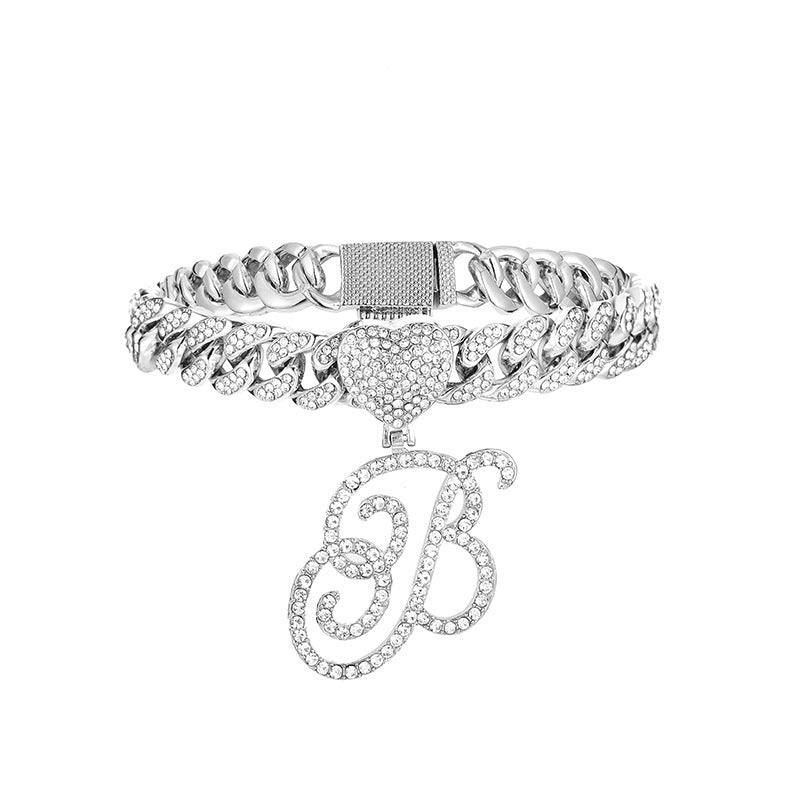 Cursive Letter Rhinestone Unisex Pendant