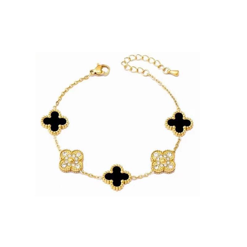 Four Clover Flower Bracelet with Rhinestones