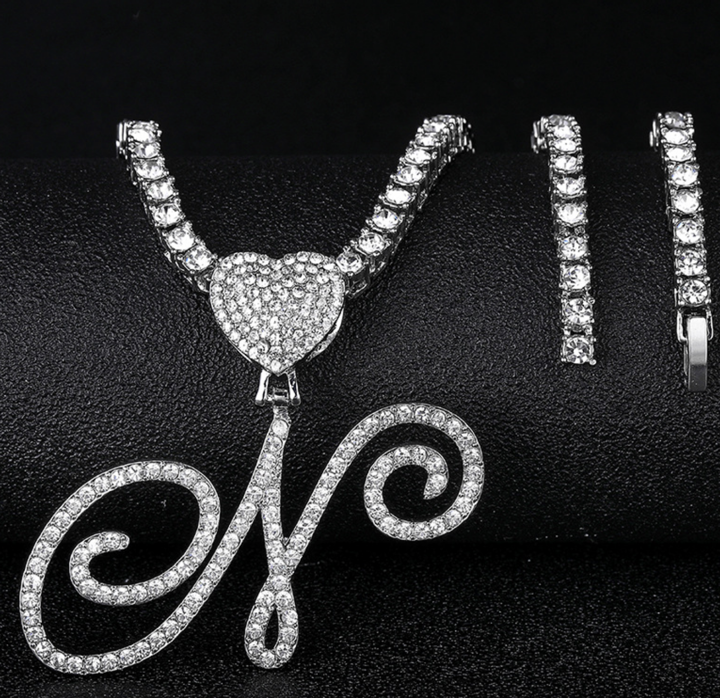 Cursive Letter Rhinestone Unisex Pendant