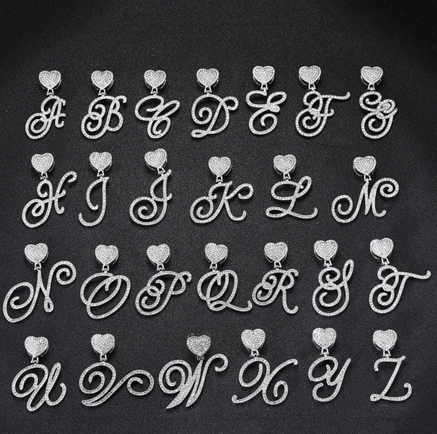 Cursive Letter Rhinestone Unisex Pendant