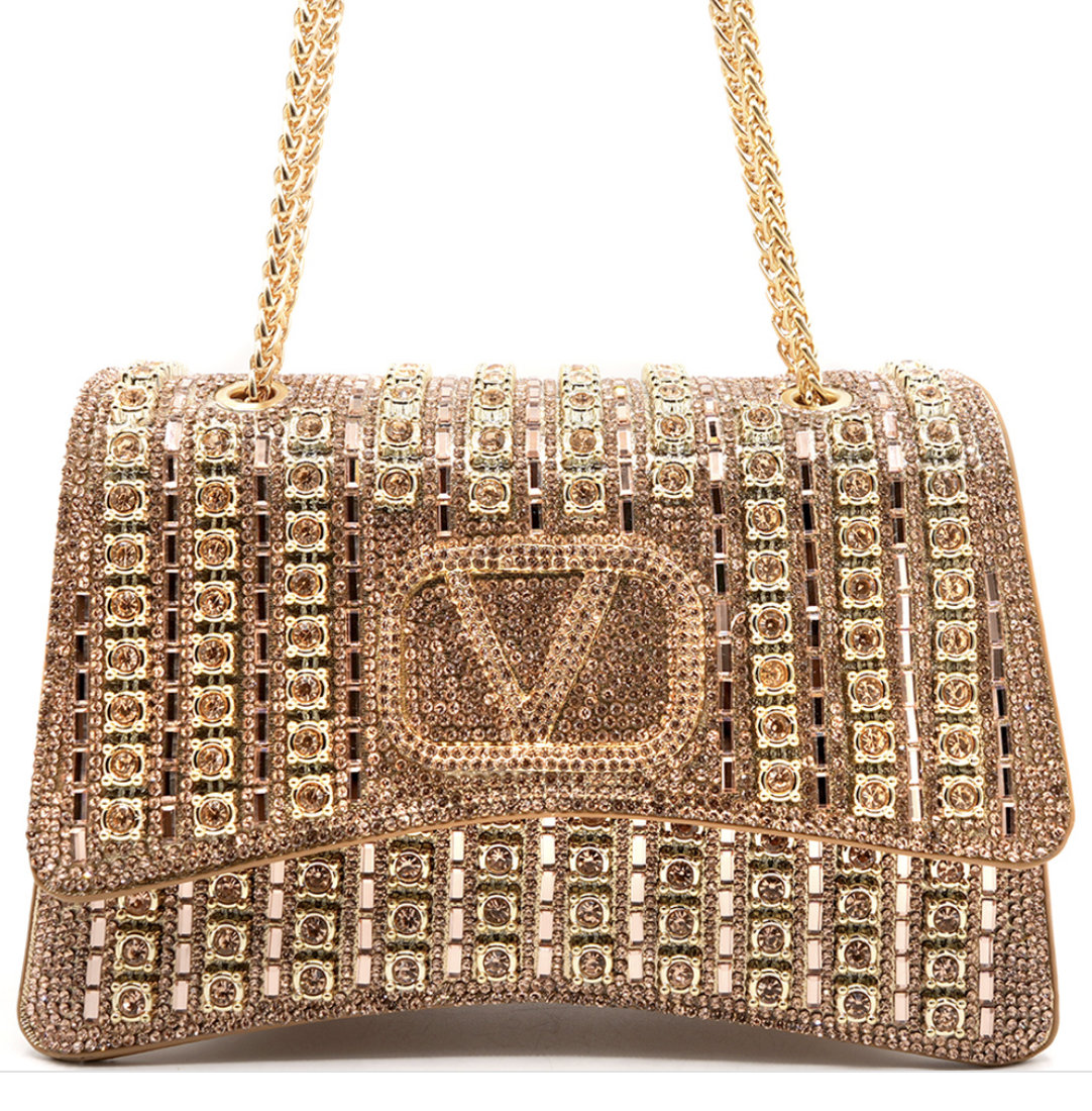 Luxury Gold Crystal-Embellished Shoulder Bag