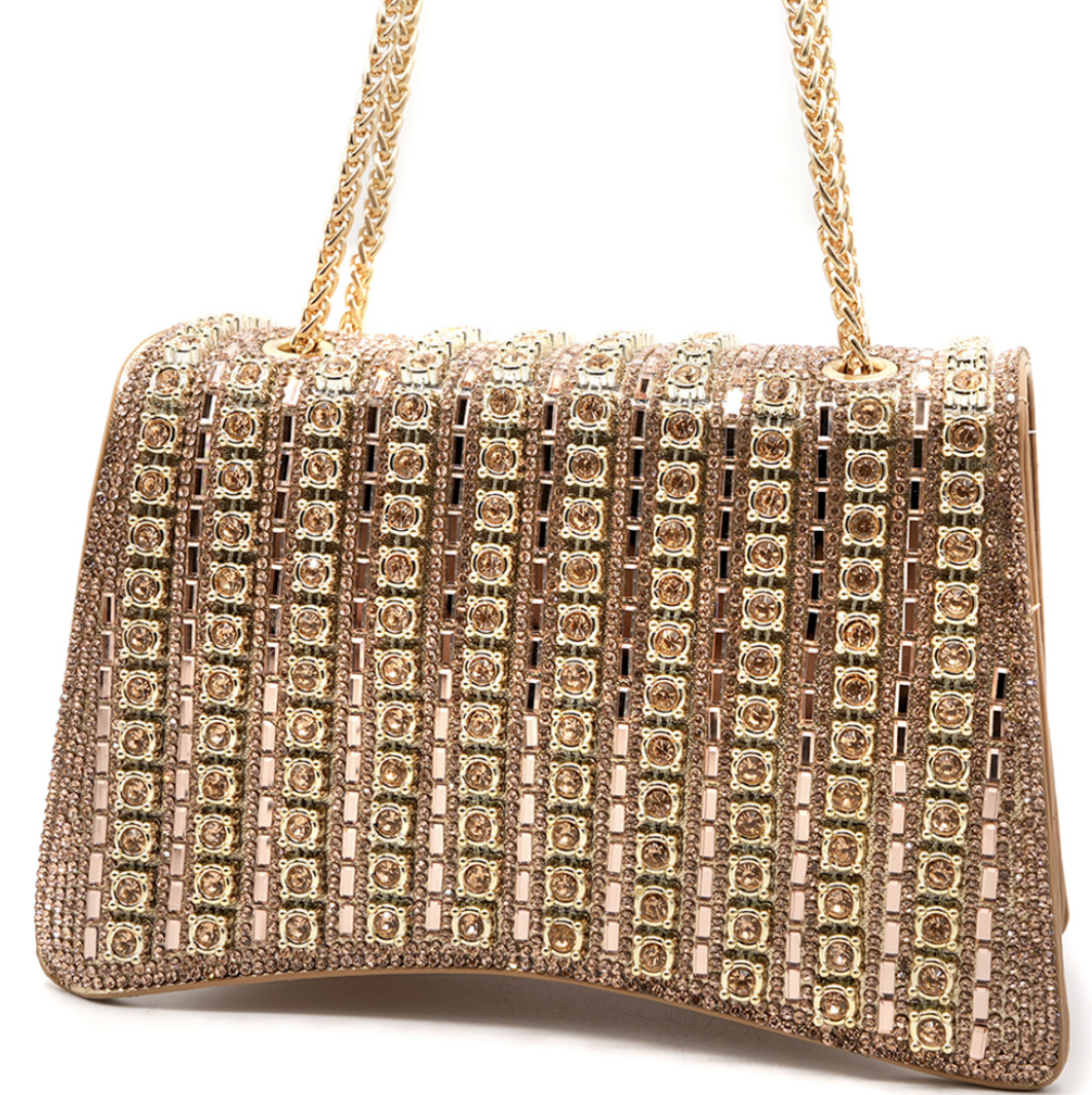Luxury Gold Crystal-Embellished Shoulder Bag