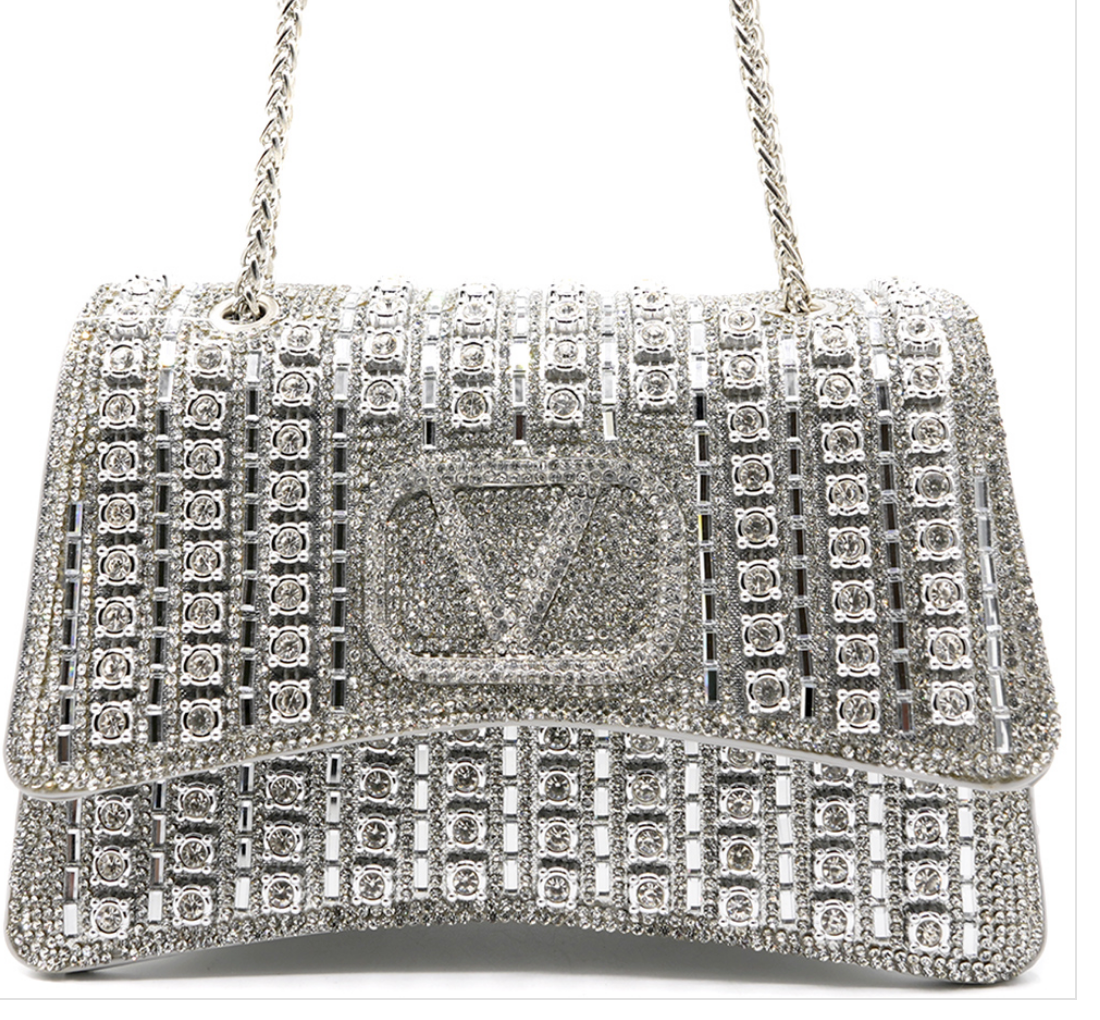 Luxury Gold Crystal-Embellished Shoulder Bag