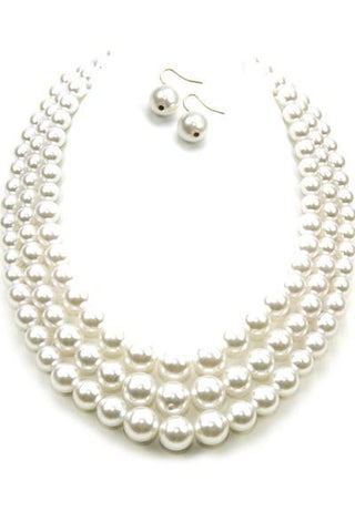Layered Pearl Necklace Set With Hook Earrings (Multiple Colors Available)