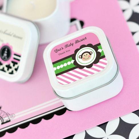 Pink Monkey Party Personalized Square Candle Tins