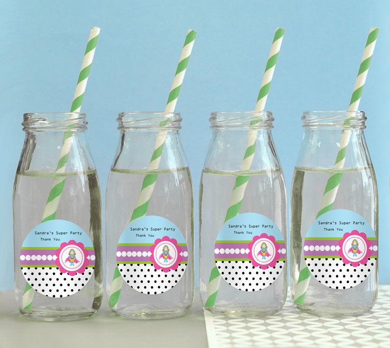 Super Hero Girl Birthday Personalized Milk Bottles