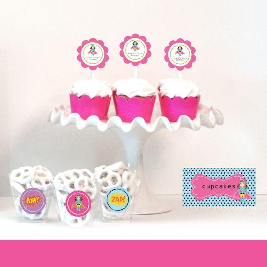 Super Hero Girl Birthday Cupcake Wrappers & Cupcake Toppers (Set of 24)