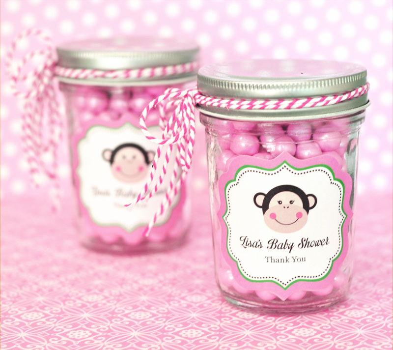 Pink Monkey Party Personalized Mini Mason Jars