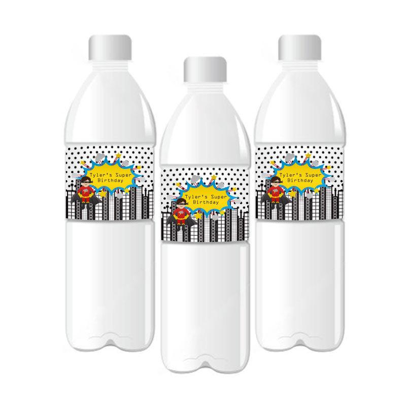 Super Hero Boy Birthday Personalized Water Bottle Labels