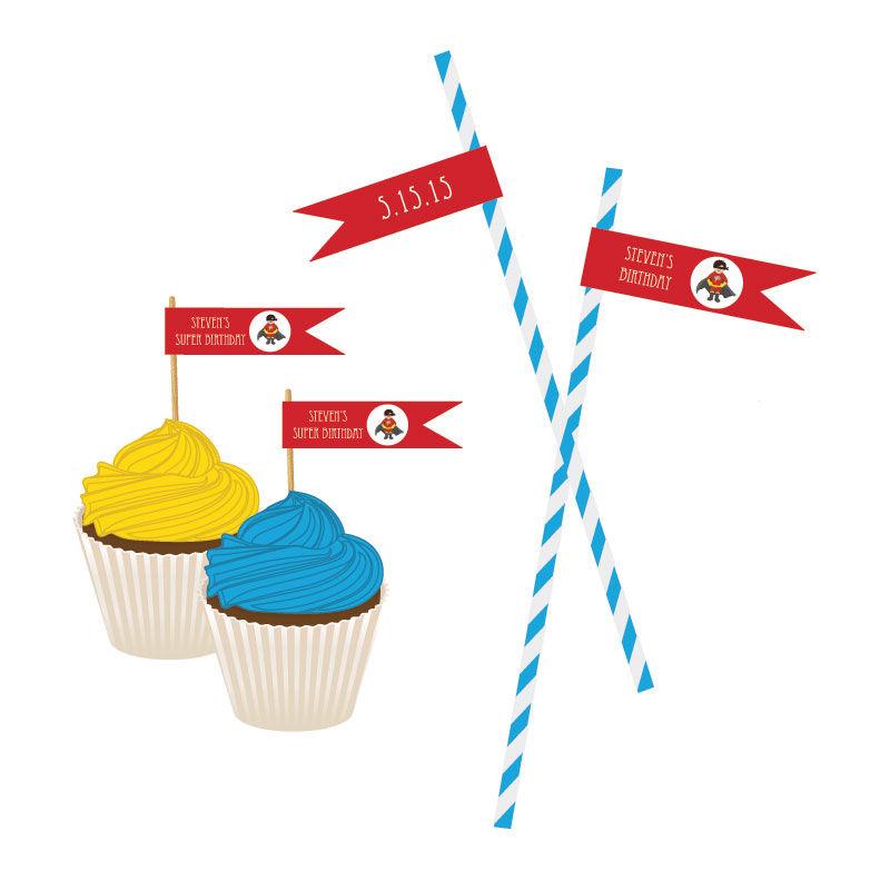 Super Hero Boy Birthday Personalized Flag Labels
