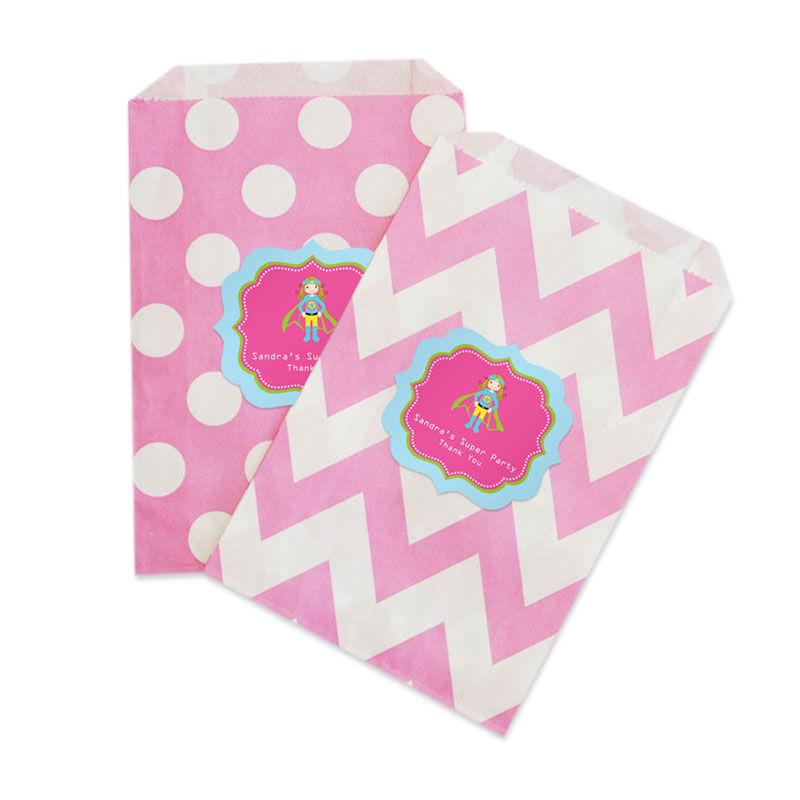 Super Hero Girl Birthday Chevron & Dots Goodie Bags (set of 12)