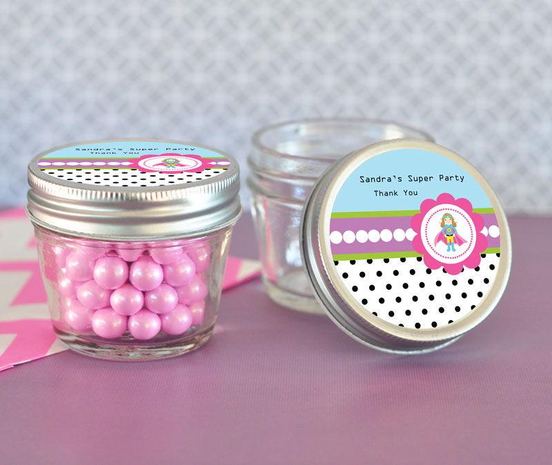 Super Hero Girl Birthday Small 4 oz Mason Jars