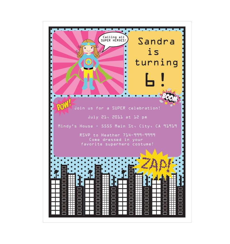 Super Hero Girl Birthday Invitations