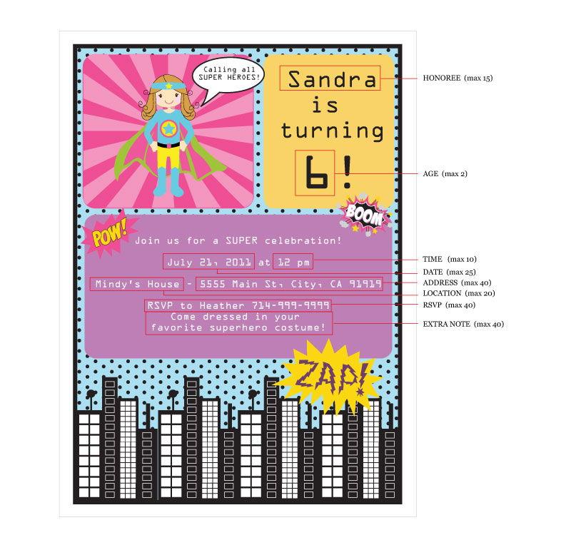 Super Hero Girl Birthday Invitations