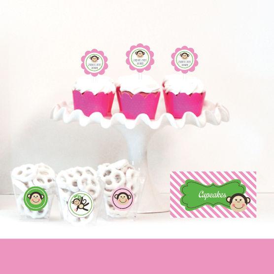 Pink Monkey Party Menu CardsPlace Cards (Set of 4)