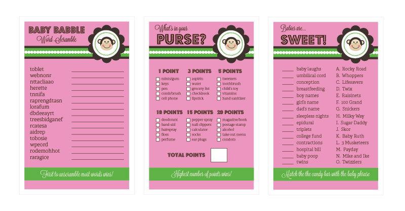 Baby Shower Games (Set of 10) - Pink Monkey