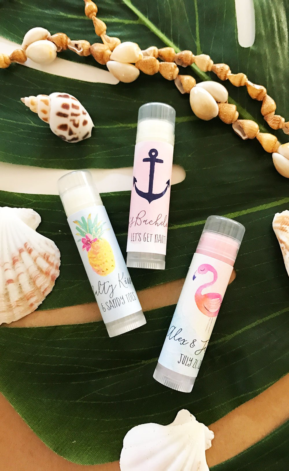 Personalized Tropical Beach Lip Balm Tubes for set of 24