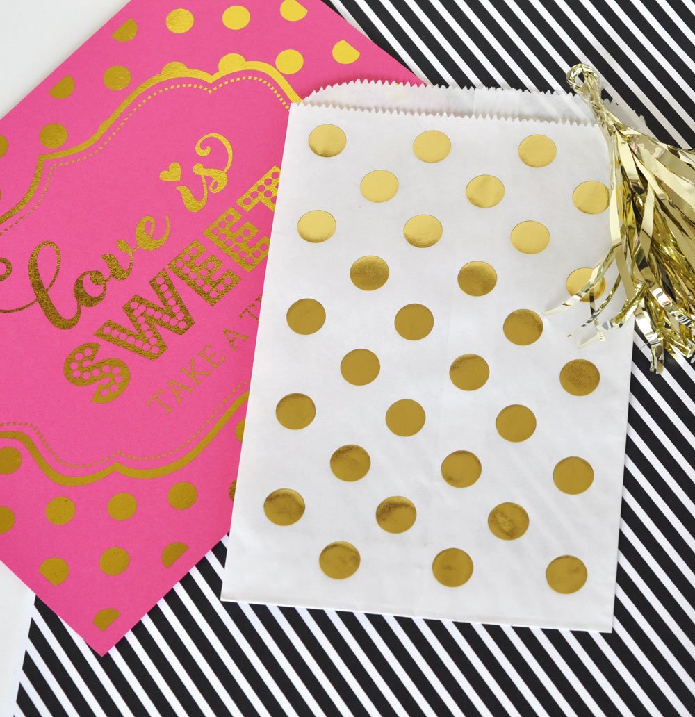 "Love is Sweet" Gold Foil Candy Buffet Bags (Set of 12)