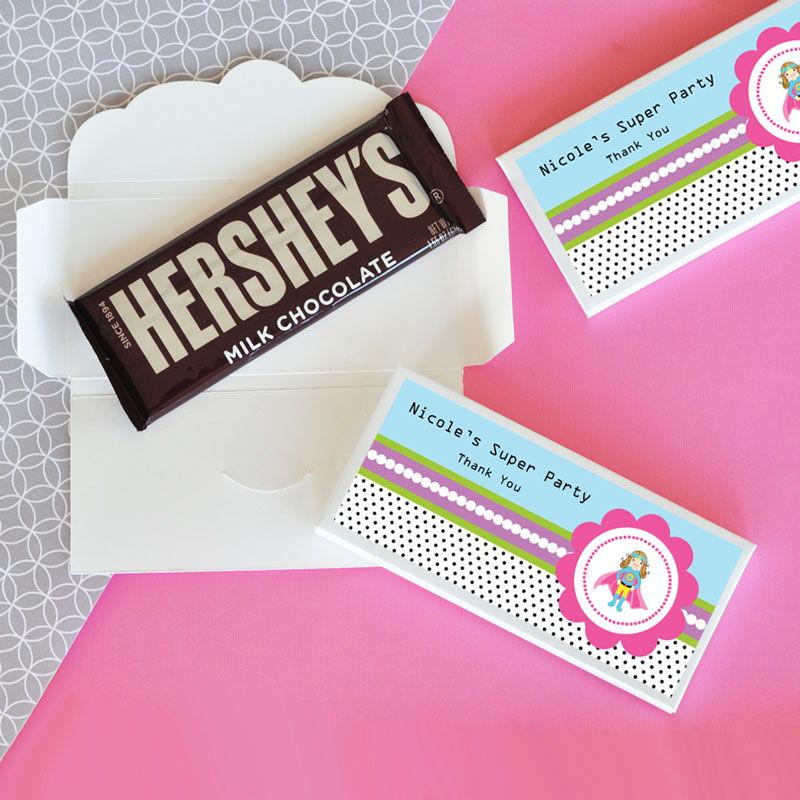 Personalized Super Hero Girl Birthday Candy Wrapper Covers