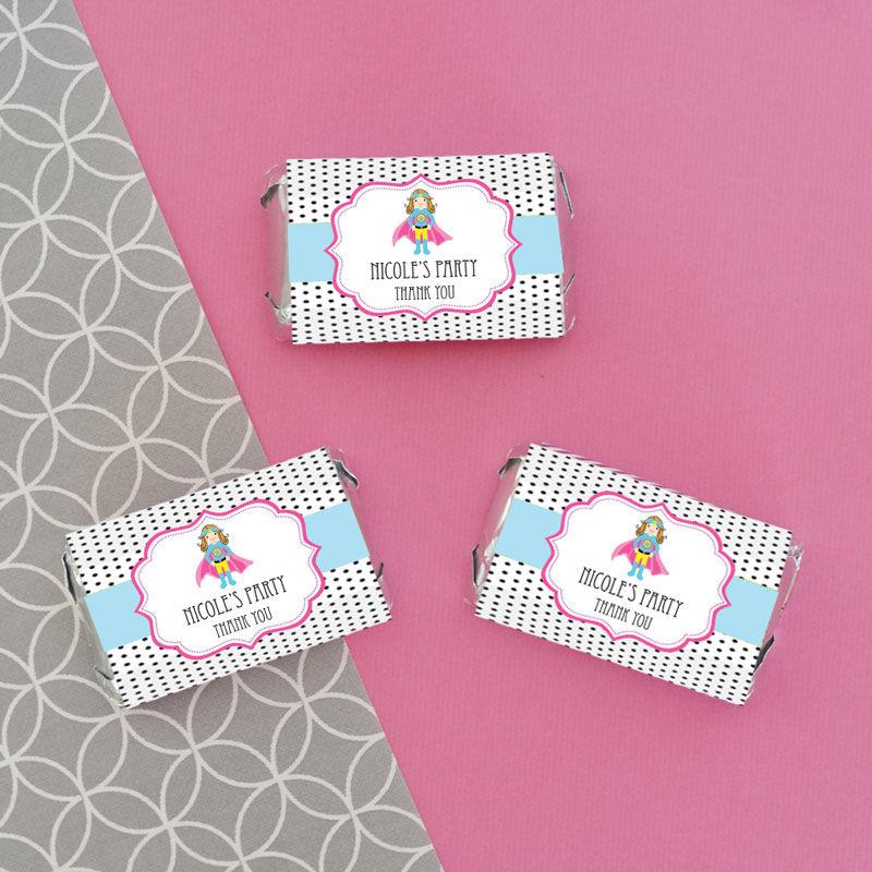 Personalized Super Hero Girl Birthday Mini Candy Bar Wrappers