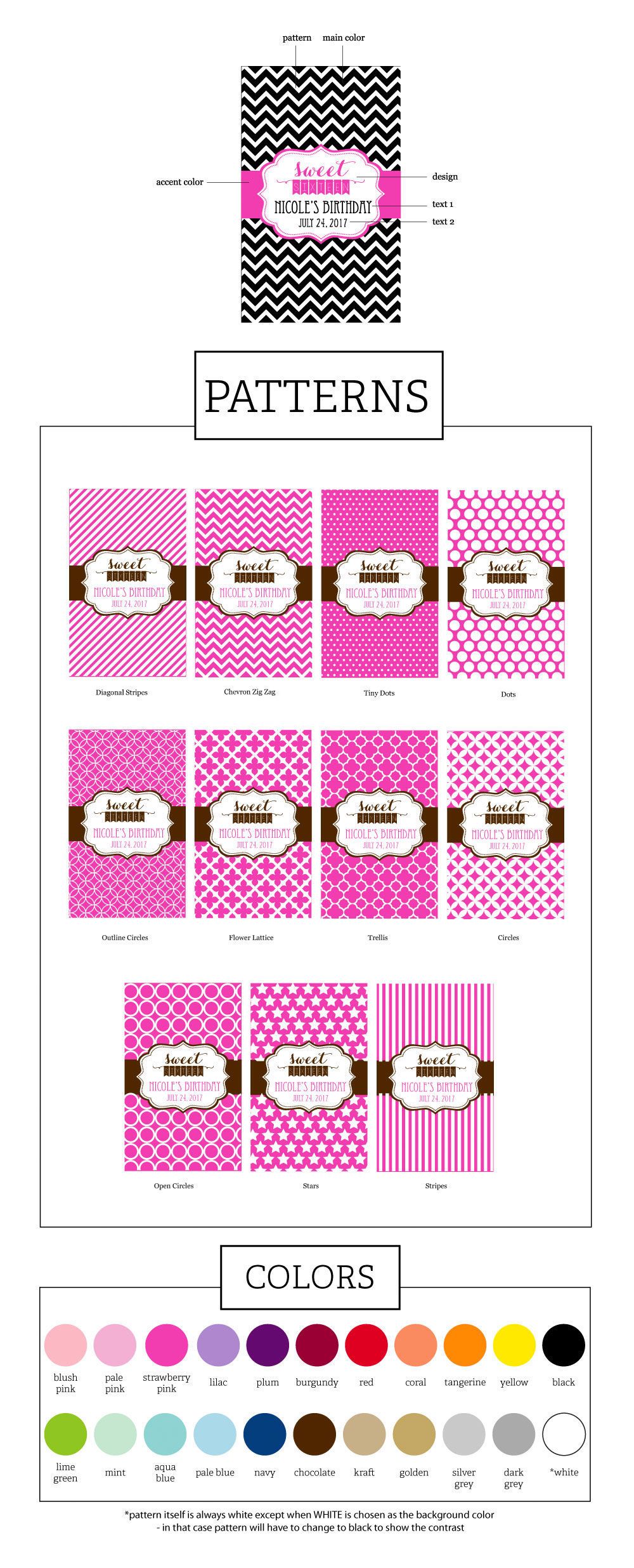 Personalized Sweet 16 or 15 Mini Candy Bar Wrappers