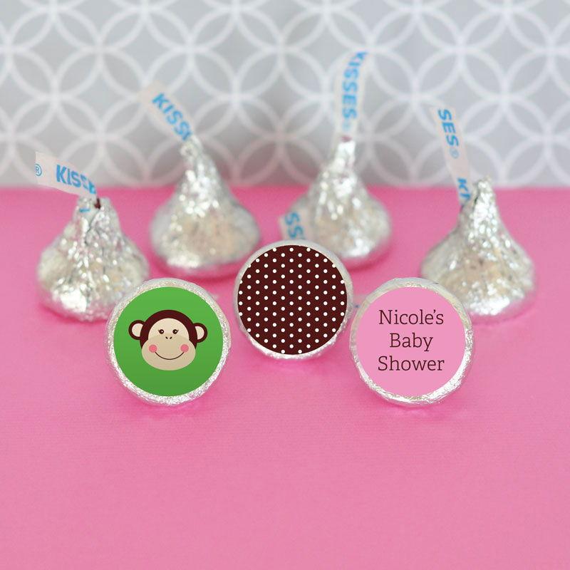 Personalized Pink Monkey Hershey's® Kisses Labels Trio (Set of 108)