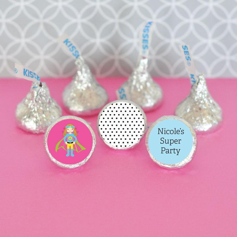 Personalized Super Hero Girl Birthday Hershey's® Kisses Labels Trio (Set of 108)