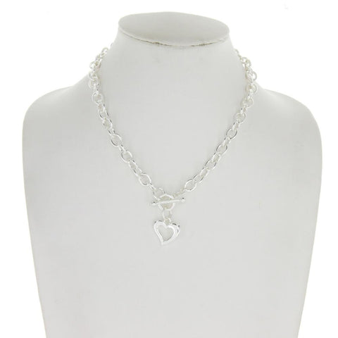 Metal Chain With Heart Charm Toggle Necklace