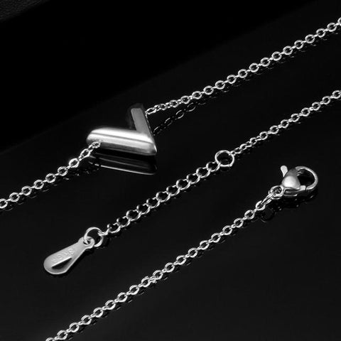 V Stainless Steel Necklace - Silver