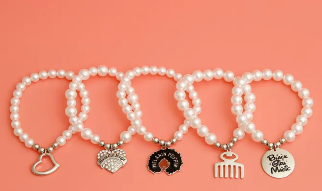 Black Girl Magic Pearl Bracelets with Charms