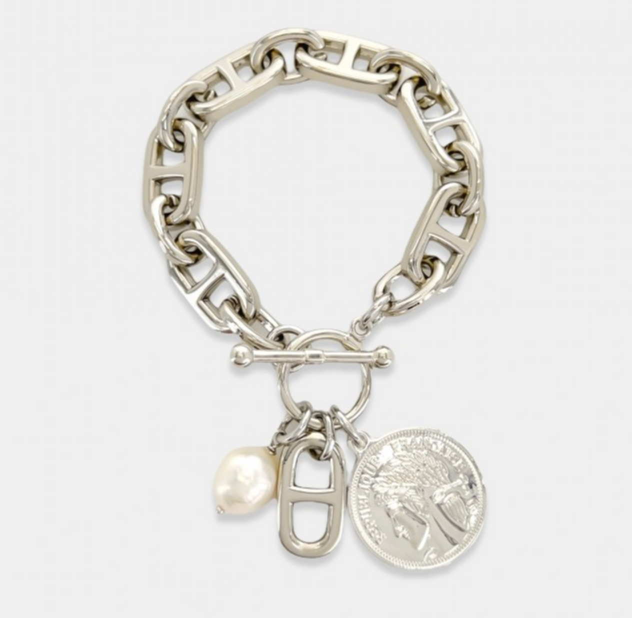 Medallion & Pearl Charm Bracelet