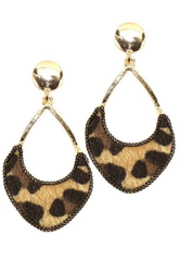 Fashion Metal w/ Faux Fur Leopard Print Drop Post Earrings