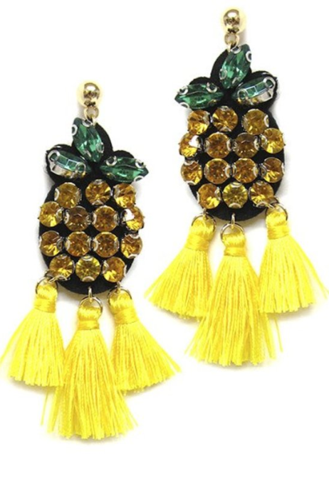 Pineapple W Tassel Post Earrings