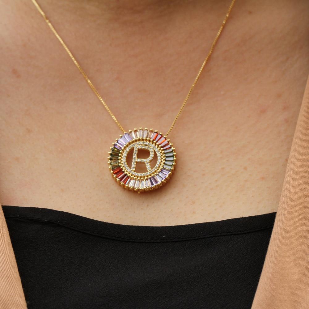 Pave Rainbow CZ Cubic Zirconia Initial Necklace