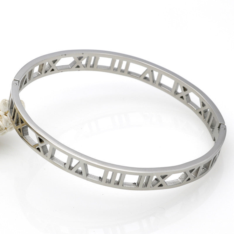 Roman Number Bangle Cuff Stainless Stell Bracelets