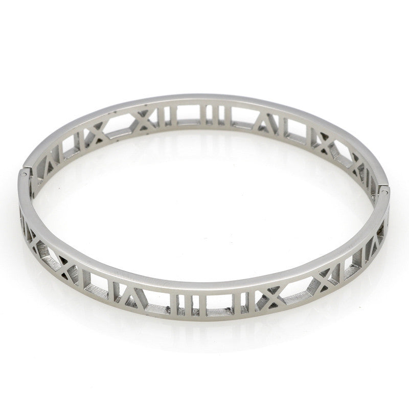 Roman Number Bangle Cuff Stainless Stell Bracelets