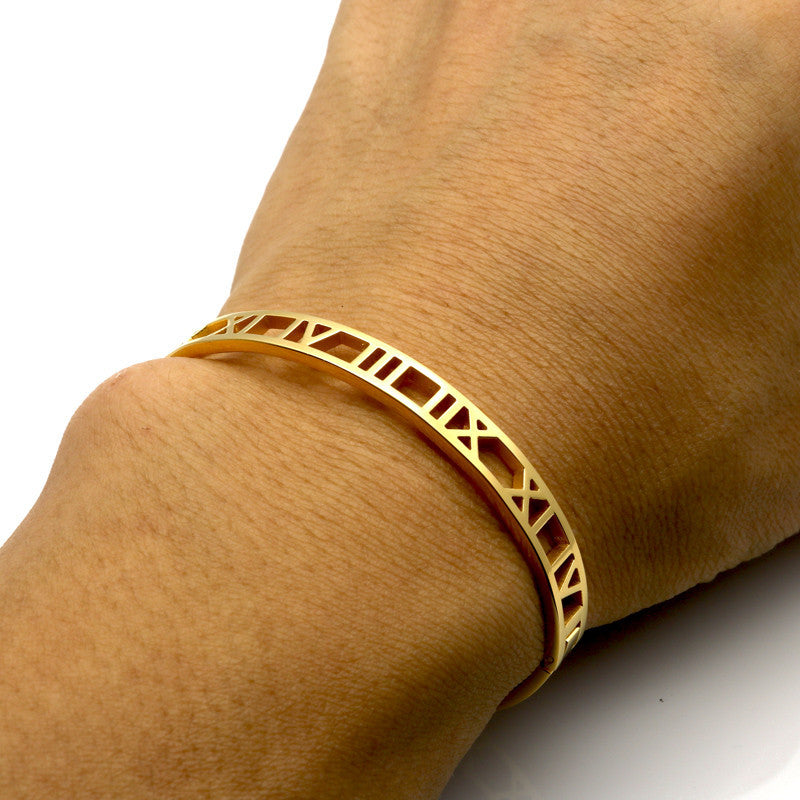 Roman Number Bangle Cuff Stainless Stell Bracelets