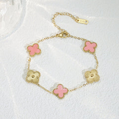 Four Clover Flower Bracelet with Rhinestones