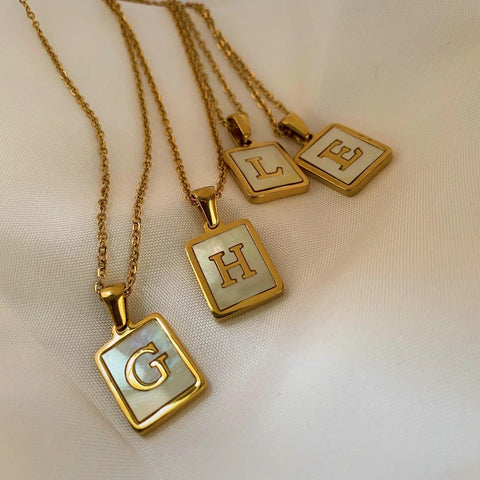 Gold Mother of Pearl Initial Necklace